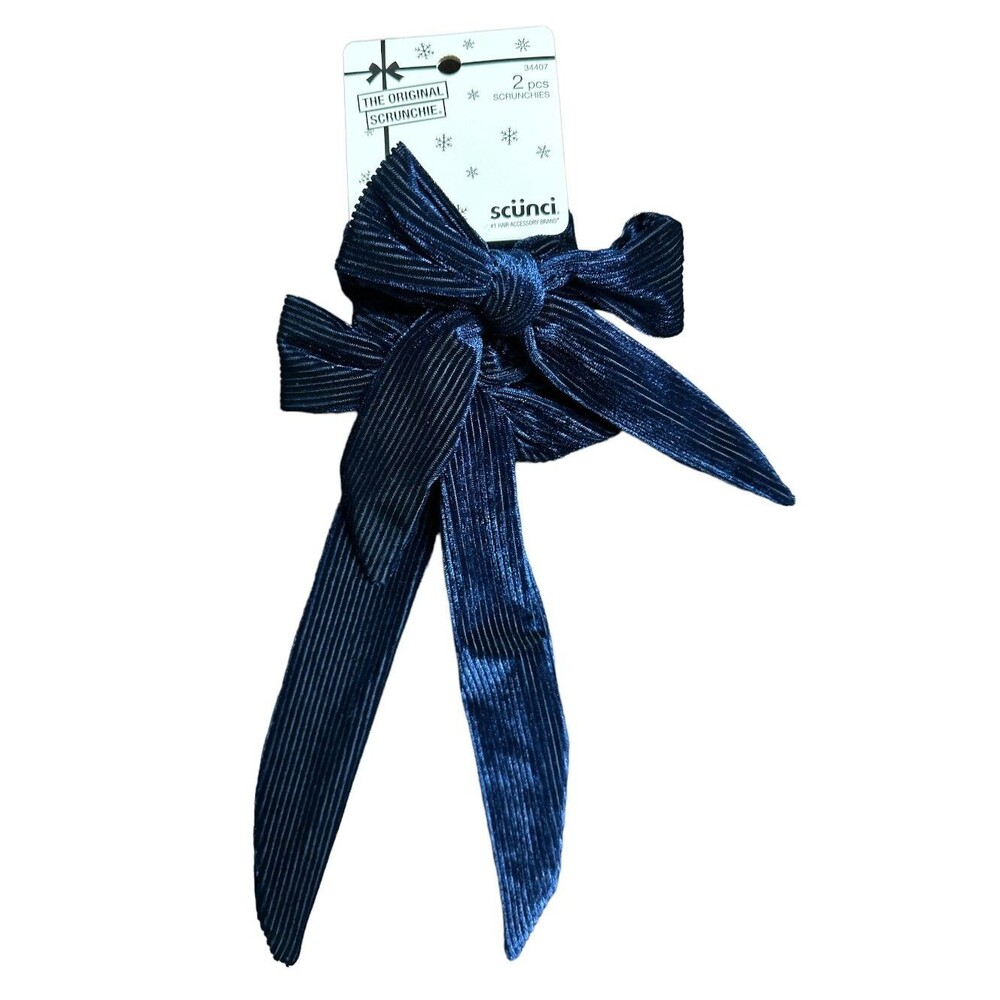 LOT OF 3 Scunci Scrunchies w/Bows 2PCS EA Hair Accessories Navy, Burgundy, Green - Picture 2 of 6